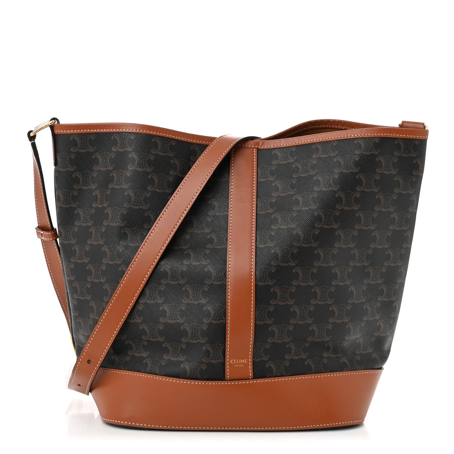 Triomphe Canvas Calfskin Medium Bucket Bag Tan