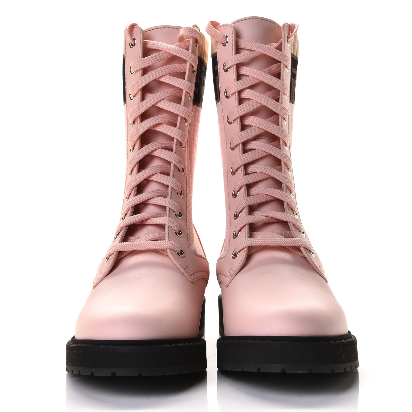 Calfskin Stretch Fabric Rockoko Biker Boots 38.5 Rose Clair Tobacco