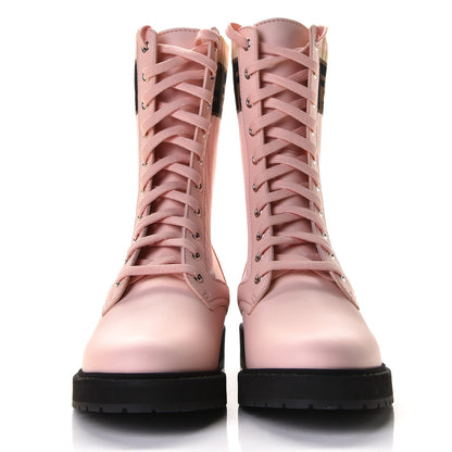 Fendi Calfskin Stretch Fabric Rockoko Biker Boots 38.5 Rose Clair Tobacco 2 of 7