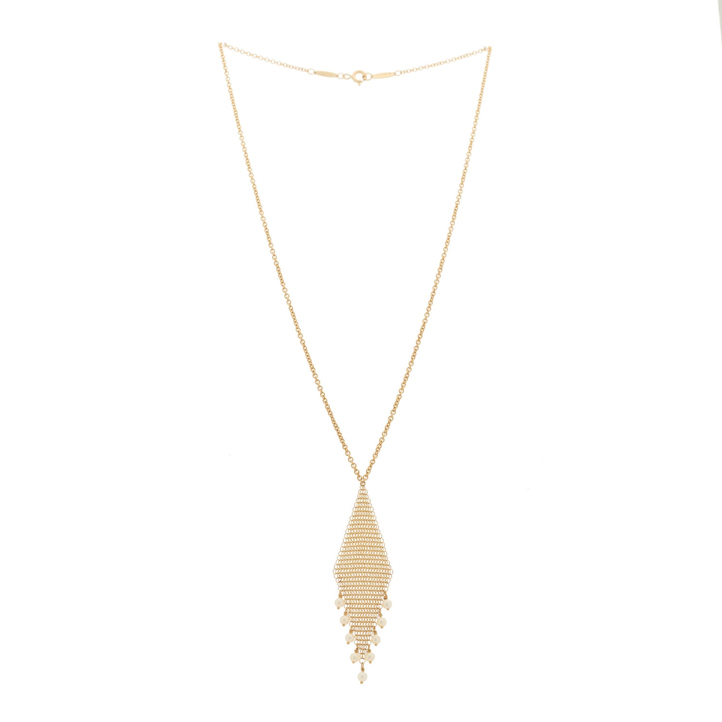 18K Yellow Gold Cultured Pearl Elsa Peretti Mesh Fringe Pendant Necklace