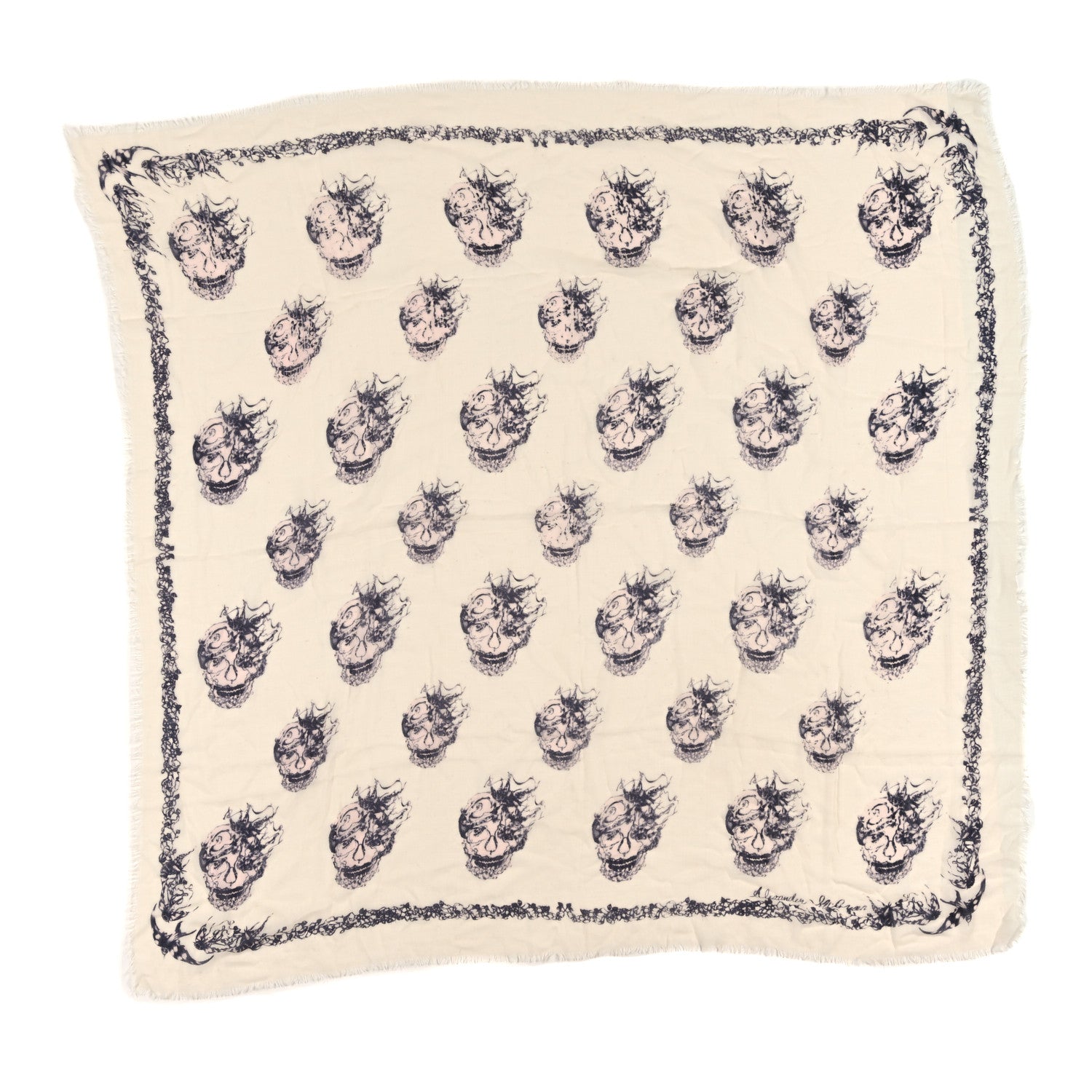 Alexander McQueen Silk Bird Skull Scarf Ivory Black 1 of 3