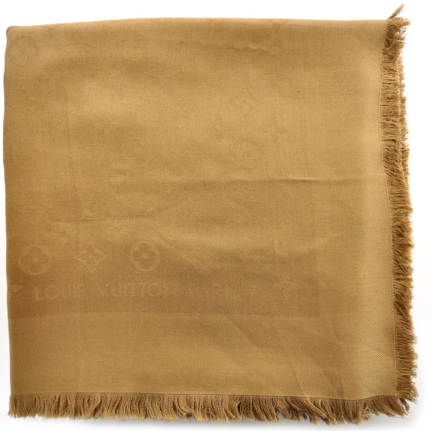 Louis Vuitton Wool Silk Monogram Shawl Camel 1 of 3
