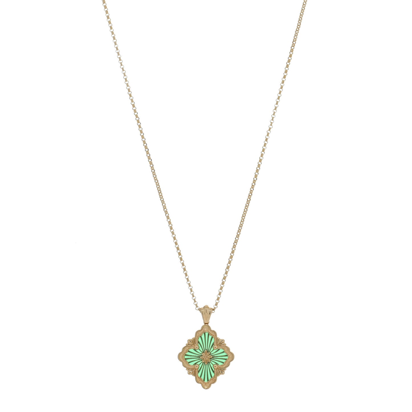 18K Yellow Gold Enamel Opera Tulle Pendant Necklace Green