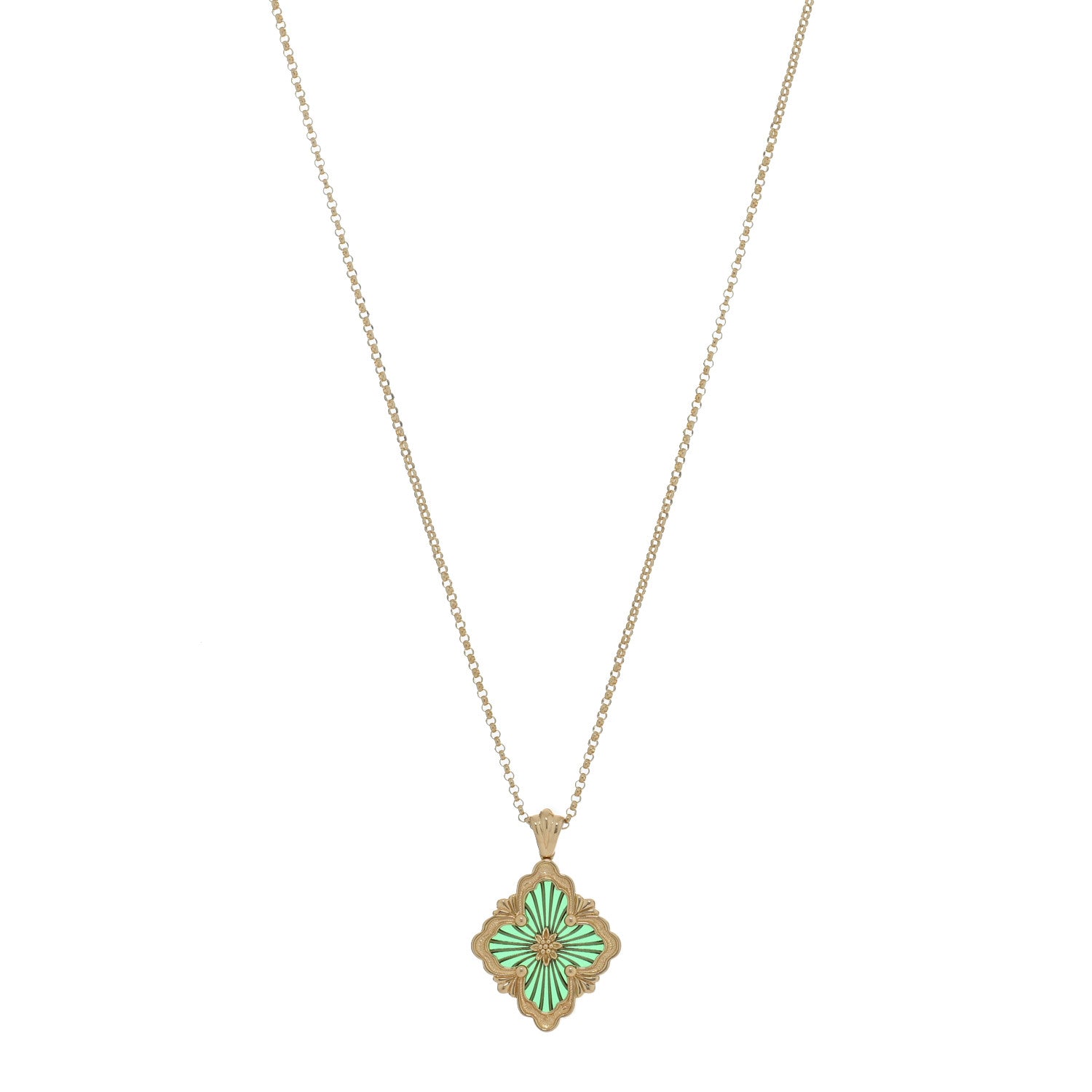 Buccellati 18K Yellow Gold Enamel Opera Tulle Pendant Necklace Green 1 of 5