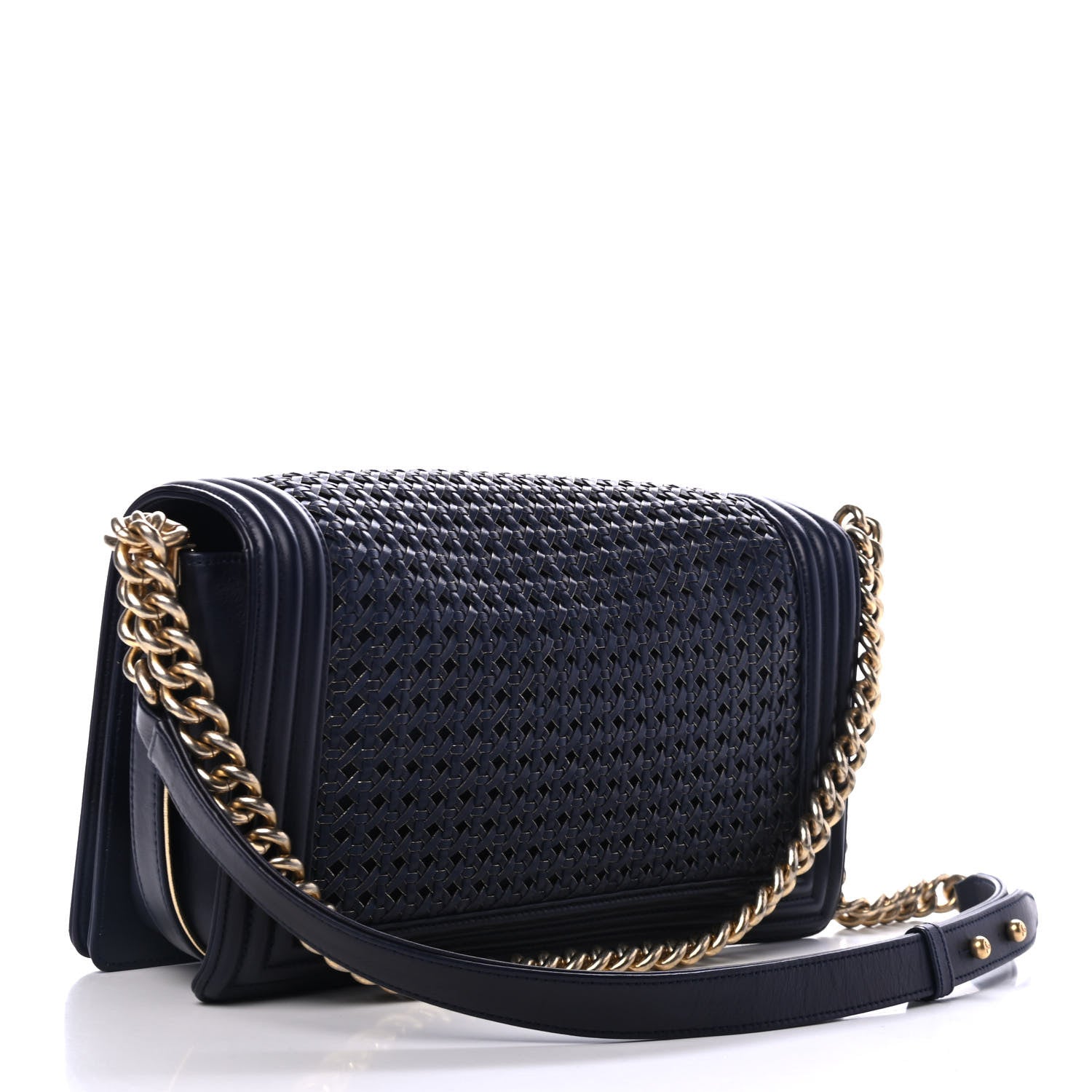 Chanel Lambskin Braided Woven Medium Boy Flap Navy Black 2 of 4