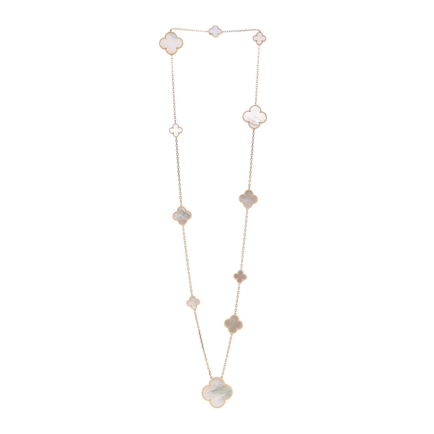 18K Yellow Gold Mother of Pearl 11 Motifs Magic Alhambra Necklace
