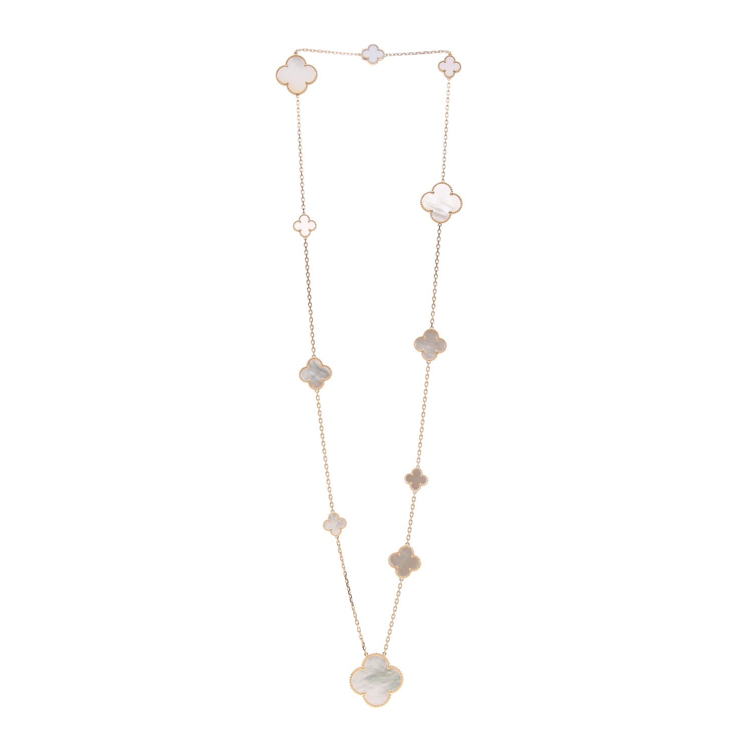 Van Cleef & Arpels 18K Yellow Gold Mother of Pearl 11 Motifs Magic Alhambra Necklace 3 of 5