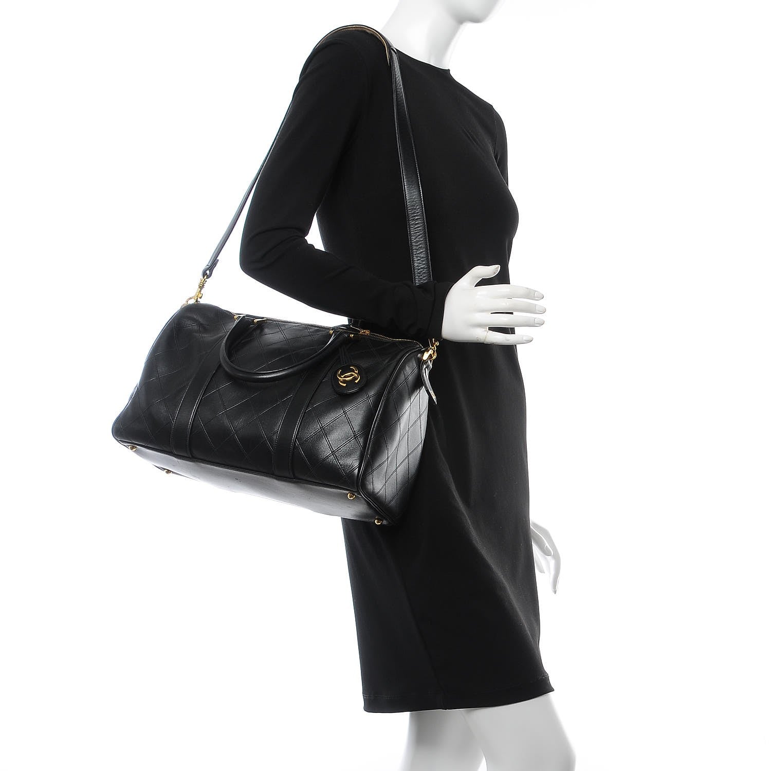 Chanel Calfskin Stitched CC Boston Black 3 of 13