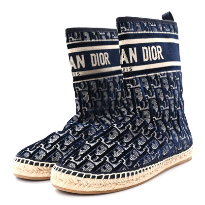 Christian Dior Velvet Oblique Granville Espadrille Boots 39.5 Deep Blue 4 of 9
