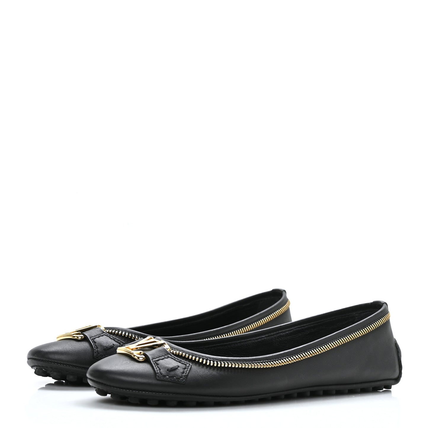 Calfskin Zip Oxford Ballerina Flats 36 Black