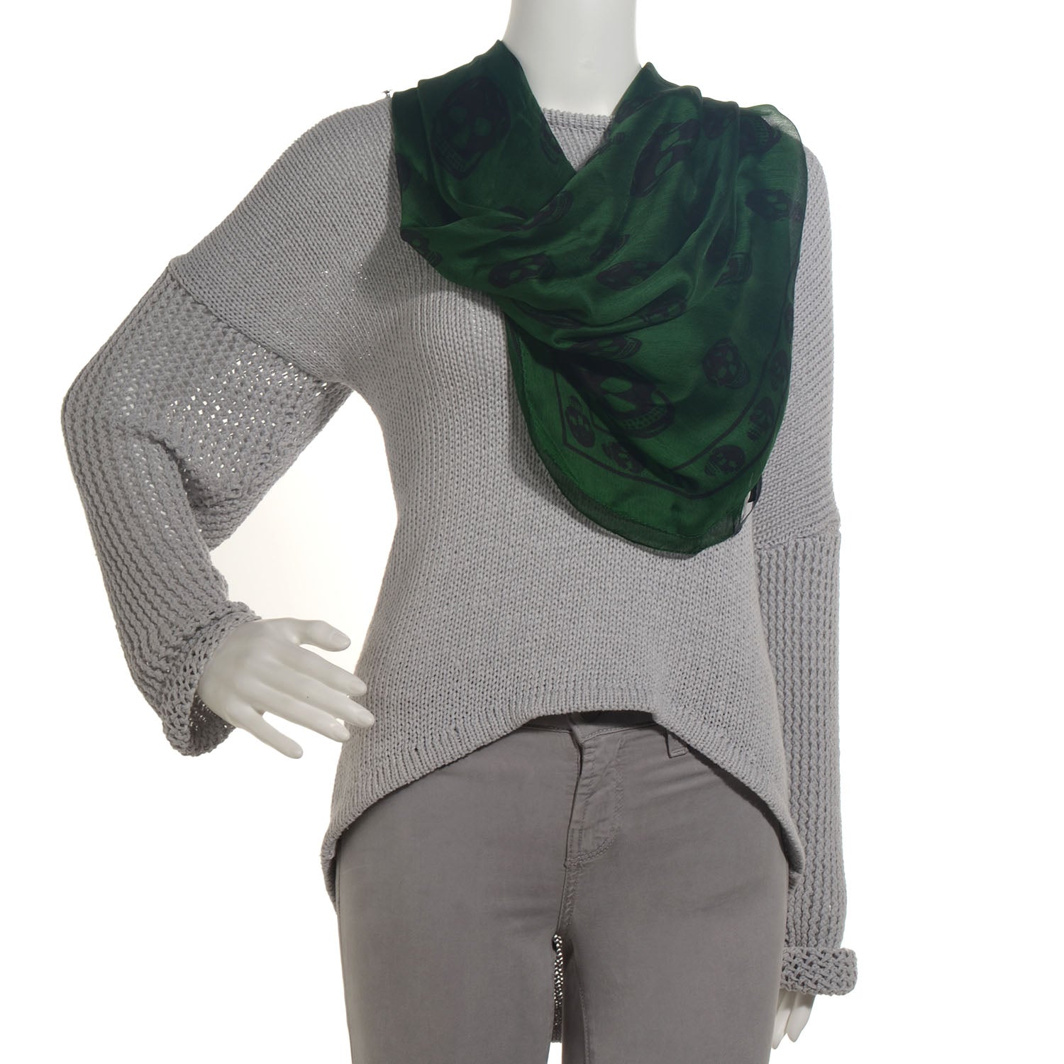 Alexander McQueen Silk Chiffon Skull Scarf Green 2 of 6