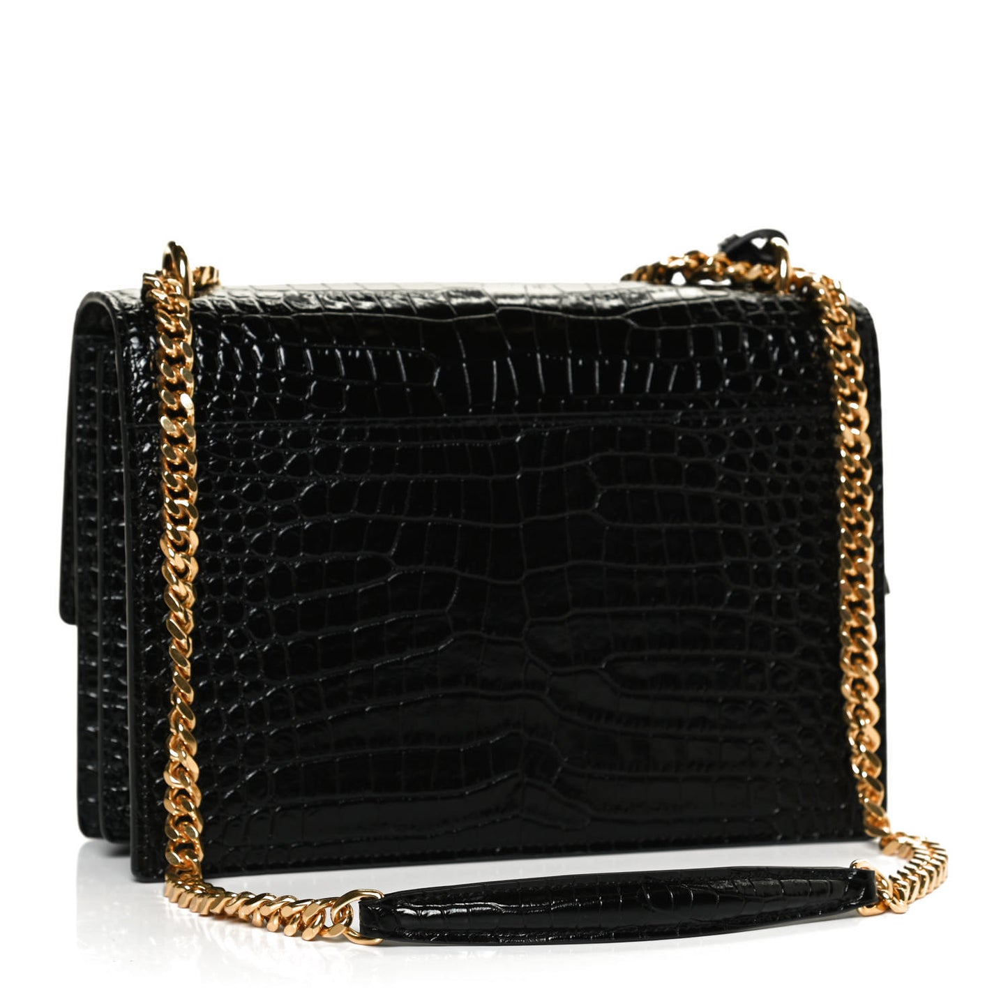 Calfskin Crocodile Embossed Medium Monogram Sunset Black
