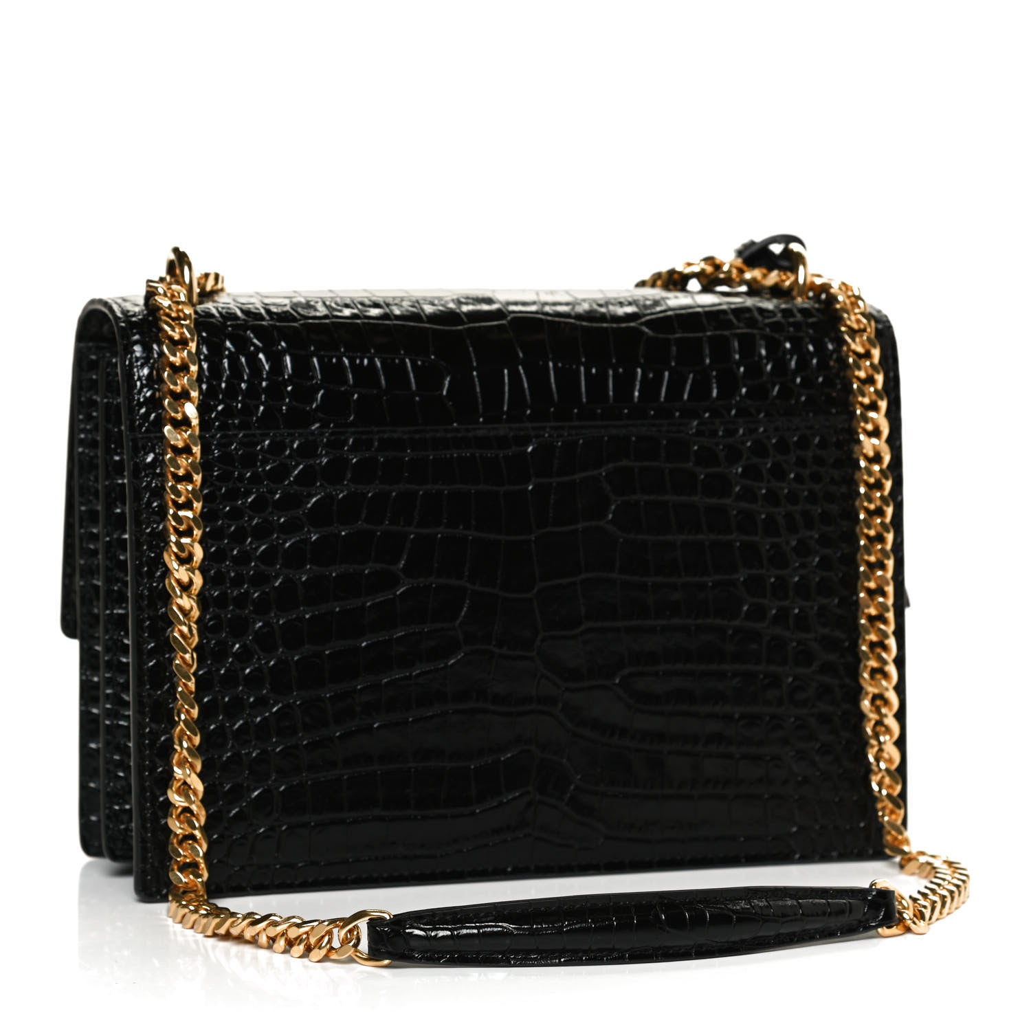 Saint Laurent Calfskin Crocodile Embossed Medium Monogram Sunset Black 3 of 11