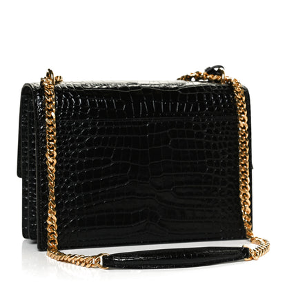Saint Laurent Calfskin Crocodile Embossed Medium Monogram Sunset Black 3 of 11