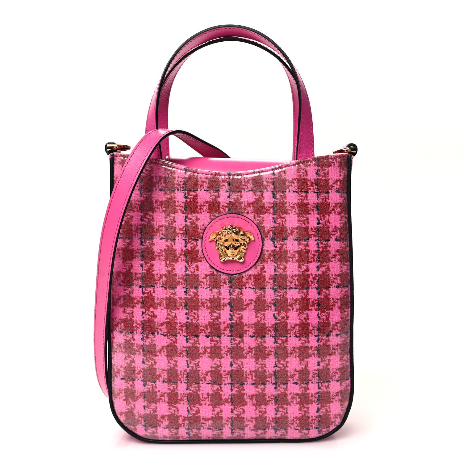 Versace Calfskin Tweed Vinyl Medusa Small Top Handle Crossbody Bag Pink 1 of 8