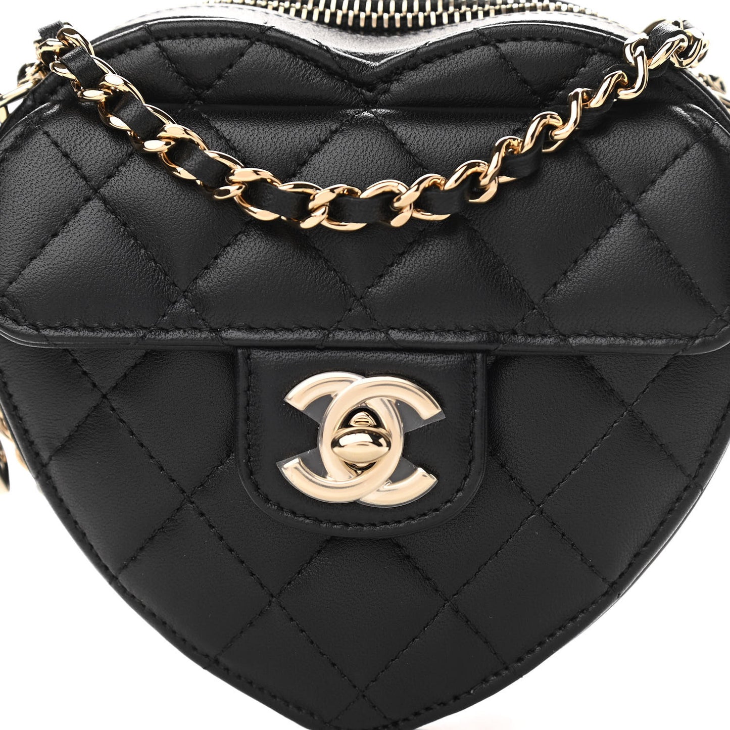 Lambskin Quilted CC In Love Heart Clutch With Chain Black