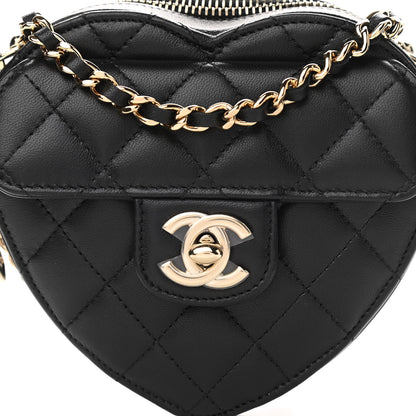 Chanel Lambskin Quilted CC In Love Heart Clutch With Chain Black 8 of 11