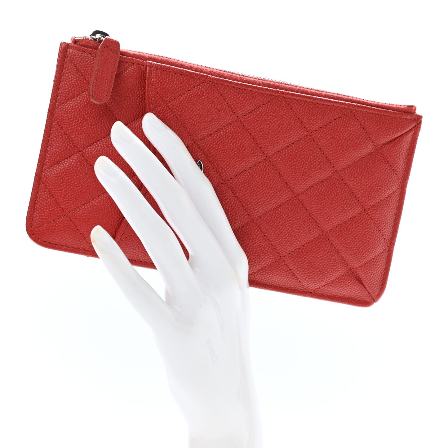 Caviar Quilted Classic Flat Wallet Pouch Red