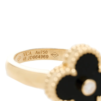 Van Cleef & Arpels 18K Yellow Gold Diamond Black Onyx Vintage Alhambra Ring 48 4.5 5 of 7