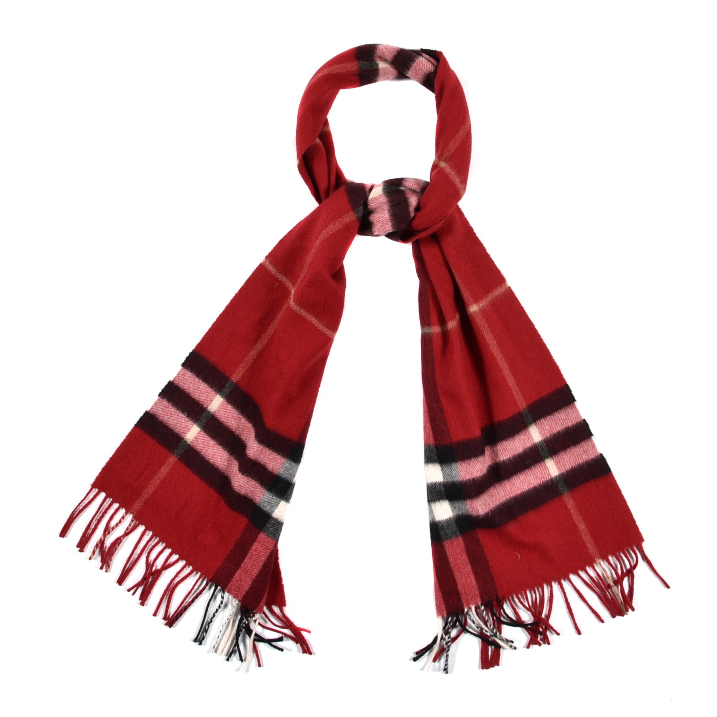 Cashmere Classic Check Fringe Scarf Parade Red