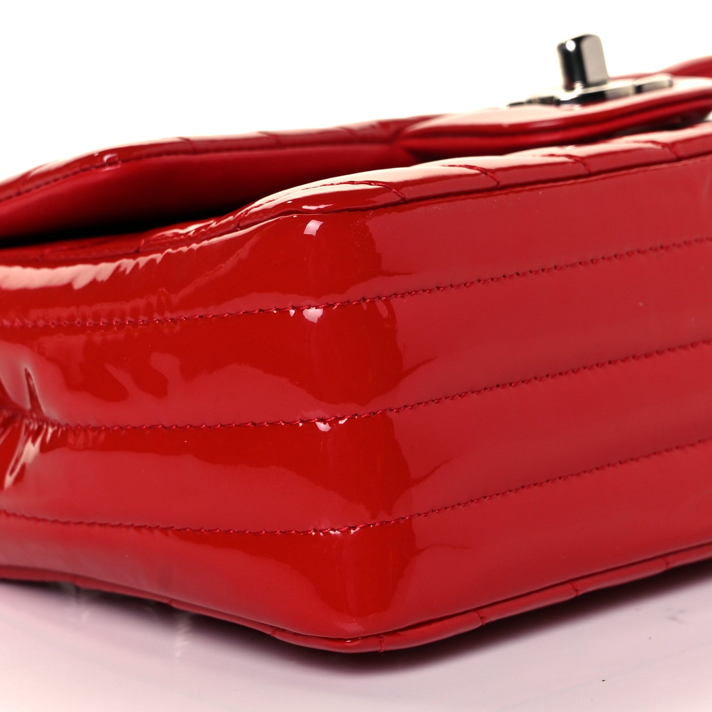 Patent Calfskin Chevron Quilted Mini Rectangular Flap Red