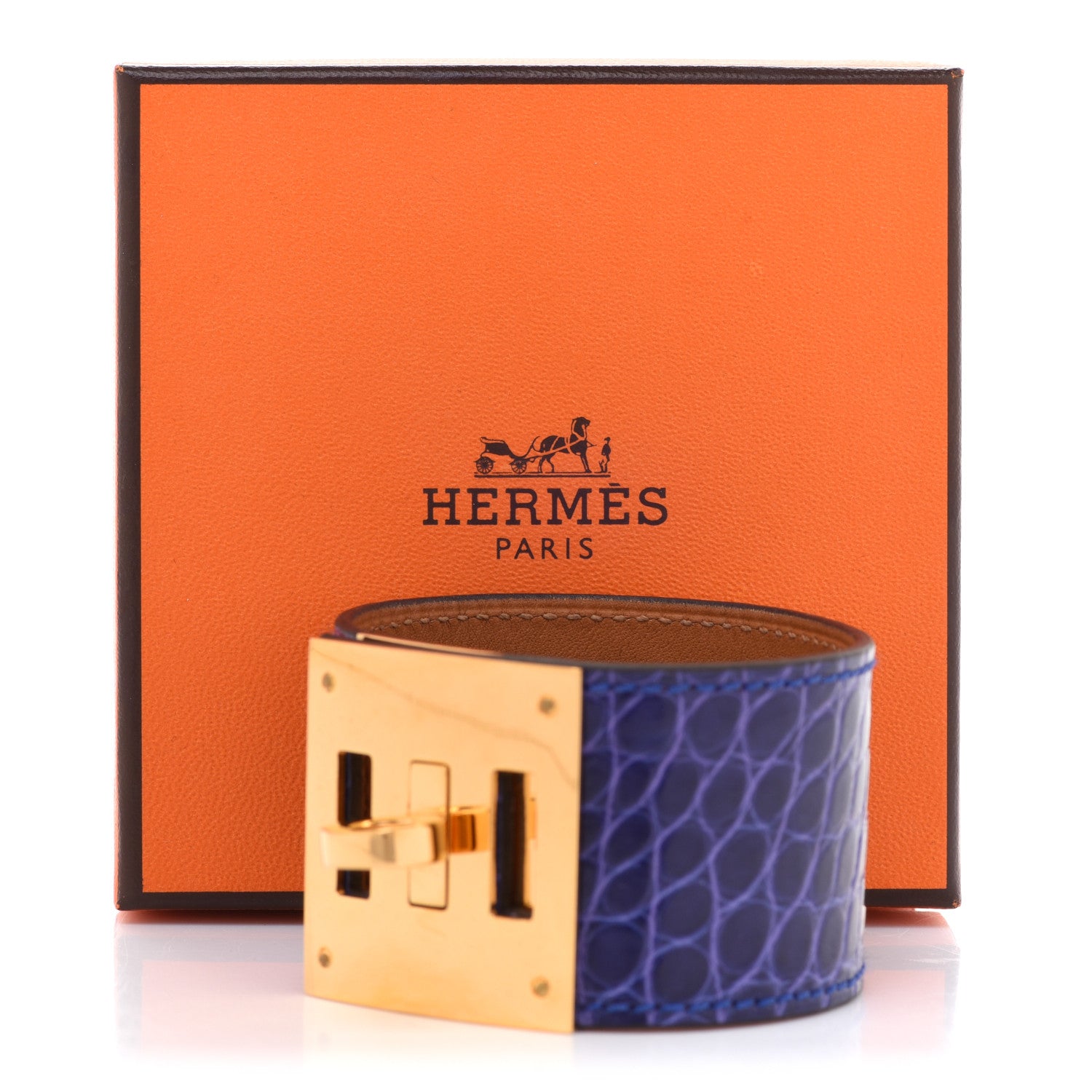 Hermes Shiny Alligator Kelly Dog Bracelet Bleu Electrique 7 of 7