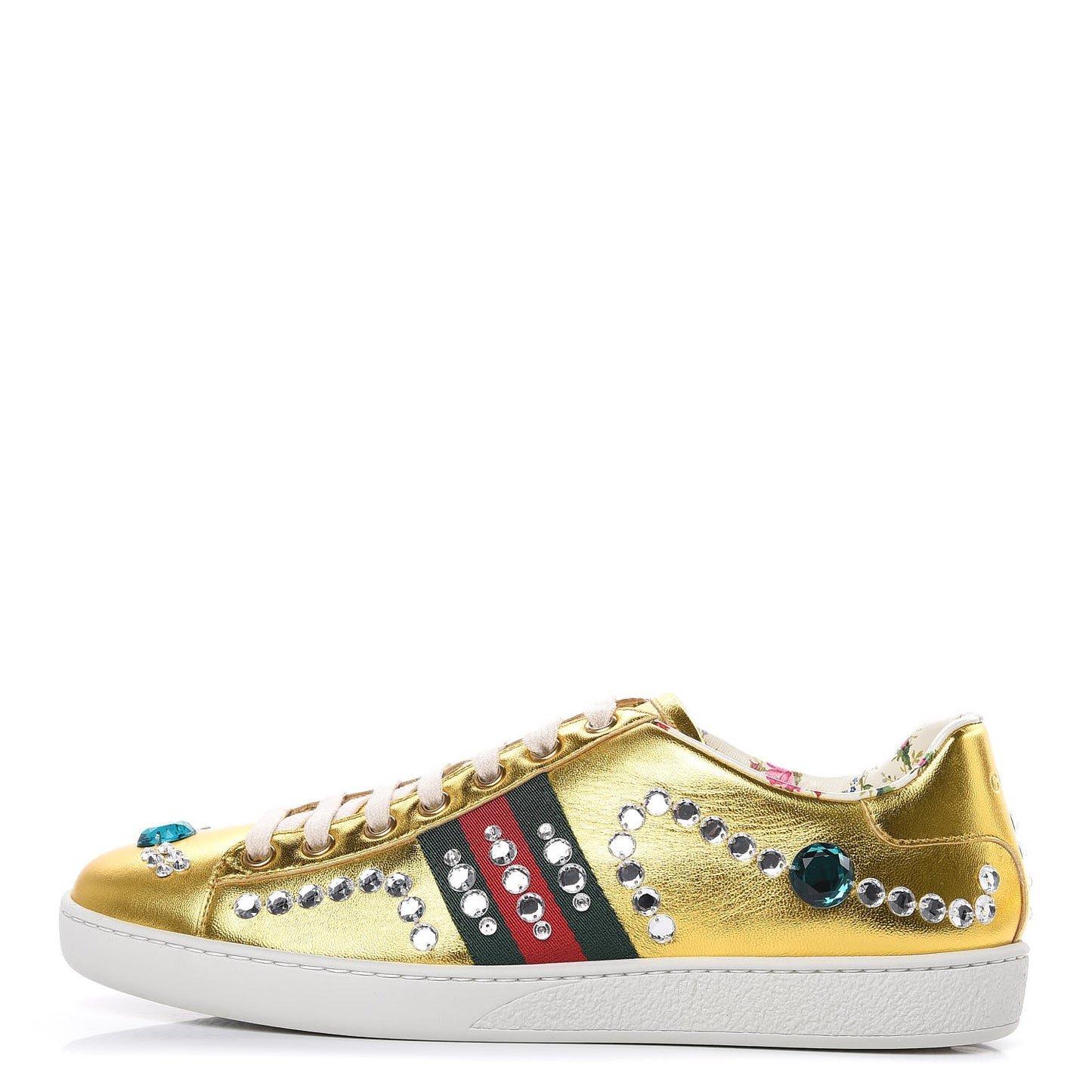 Metallic Nappa Crystal Web Womens Ace Sneakers 39 Oro Vecchio