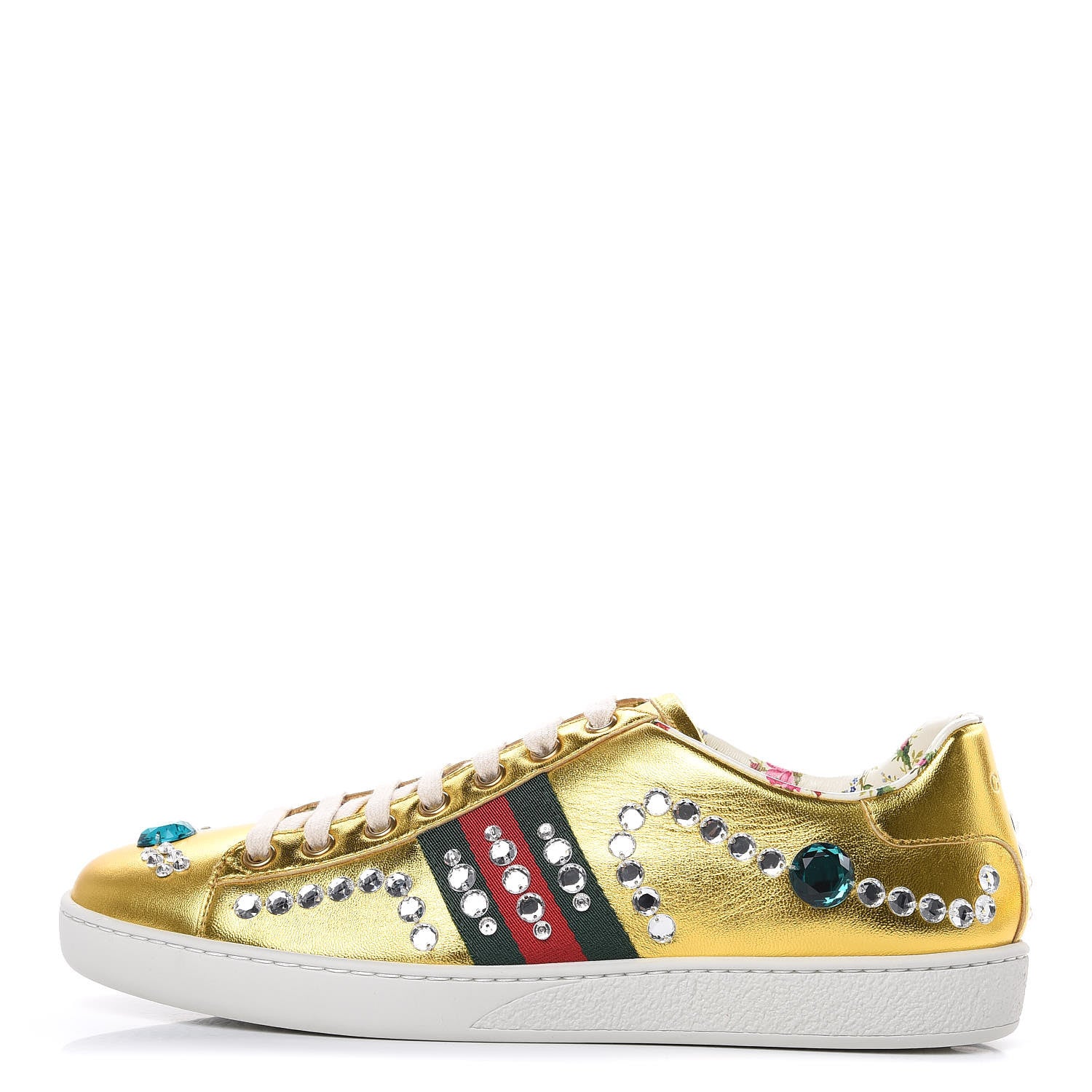 Gucci Metallic Nappa Crystal Web Womens Ace Sneakers 39 Oro Vecchio 1 of 10