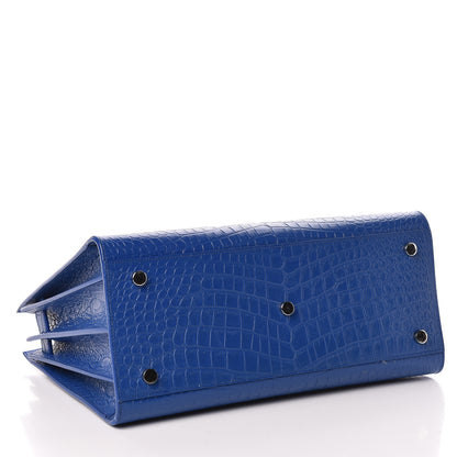 Saint Laurent Calfskin Crocodile Embossed Small Sac De Jour Royal Blue 4 of 12