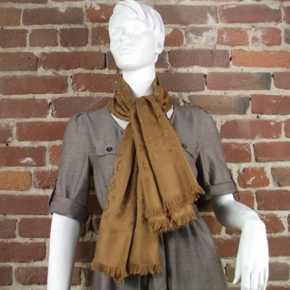 Louis Vuitton Wool Silk Monogram Shawl Camel 3 of 7