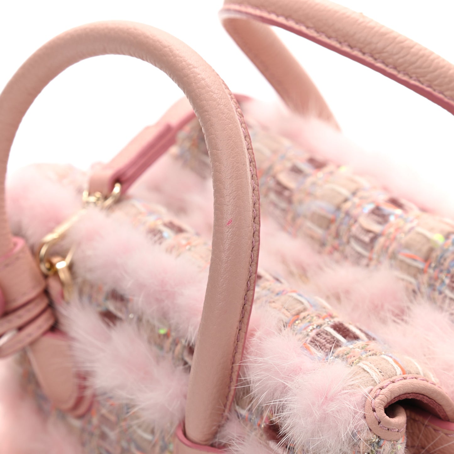 Tweed Mink Fur Sequin Mini Tote Pink Blush