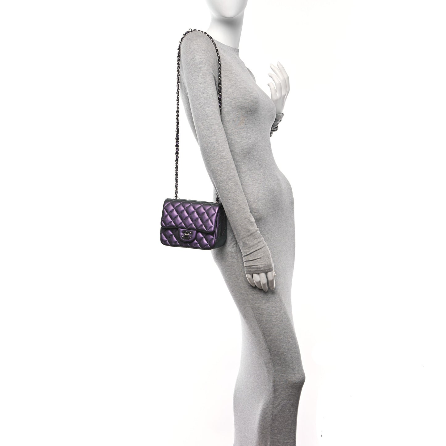 Iridescent Lambskin Quilted Mini Square Flap Dark Purple