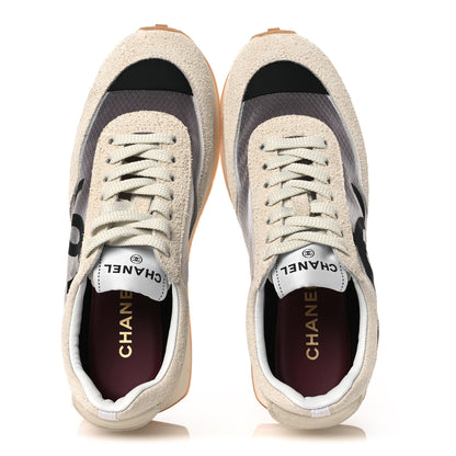 Chanel Suede Mesh Womens CC Sneakers 37.5 White Black 2 of 10