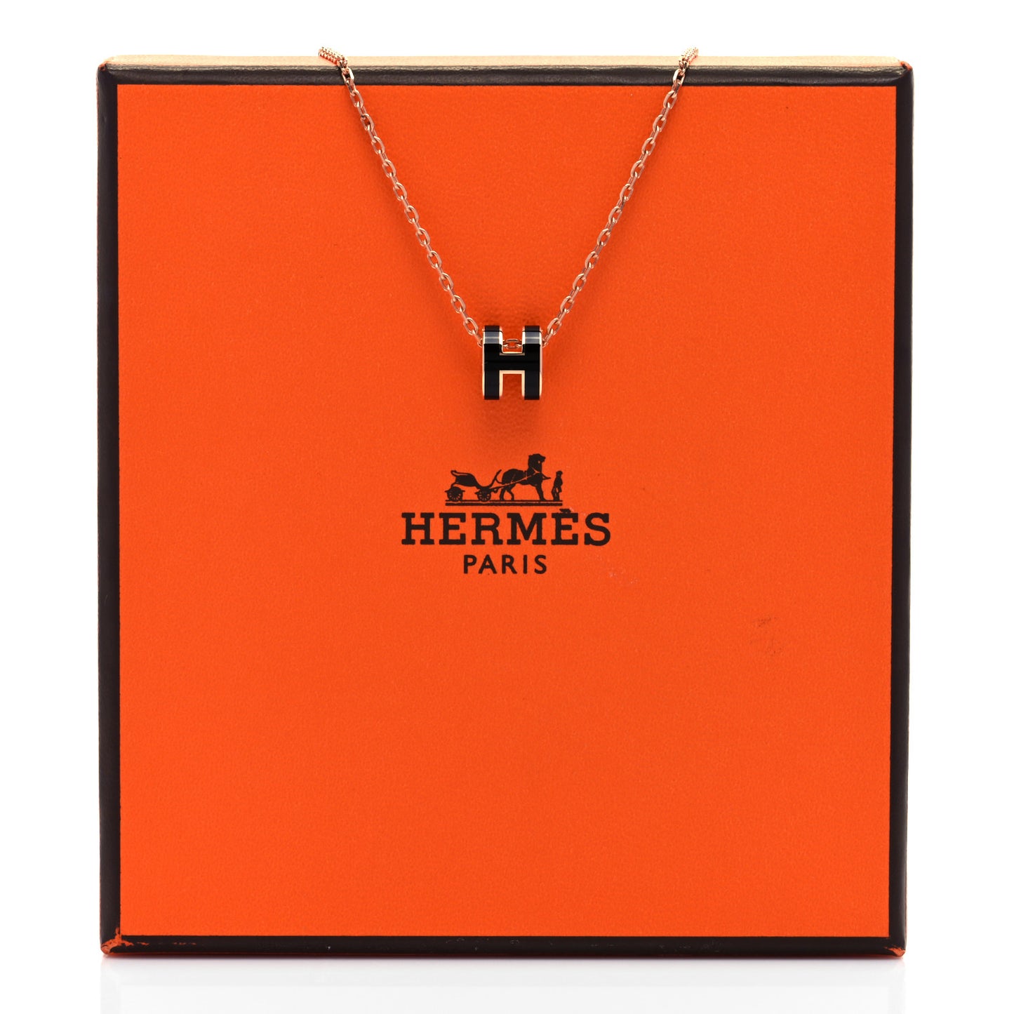 Lacquered Rose Gold Mini Pop H Pendant Necklace Black