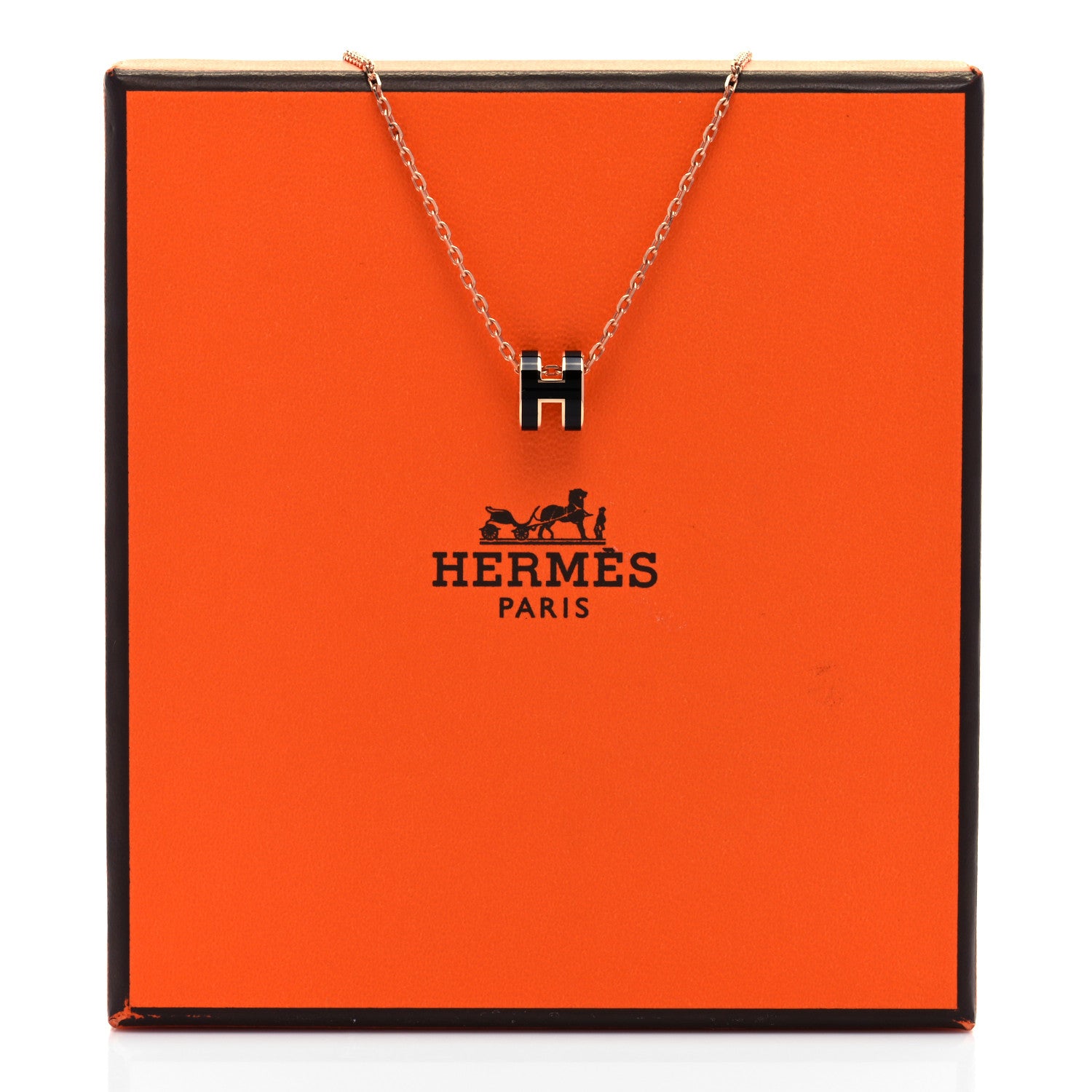 Hermes Lacquered Rose Gold Mini Pop H Pendant Necklace Black 6 of 6