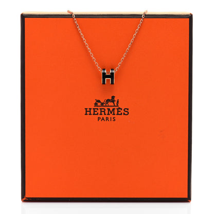 Hermes Lacquered Rose Gold Mini Pop H Pendant Necklace Black 6 of 6