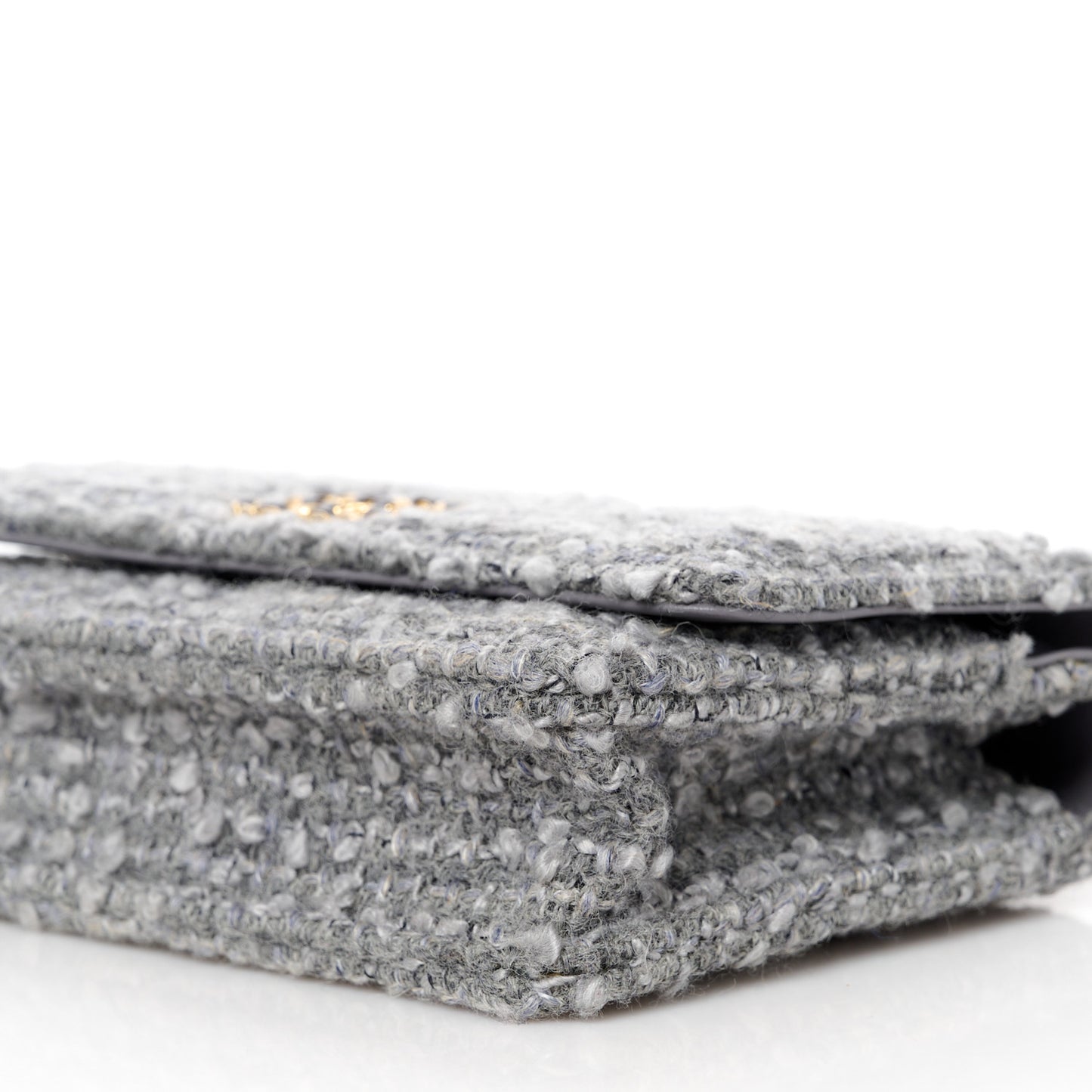 Wool Tweed Lambskin Quilted Chanel 19 Wallet On Chain WOC Grey