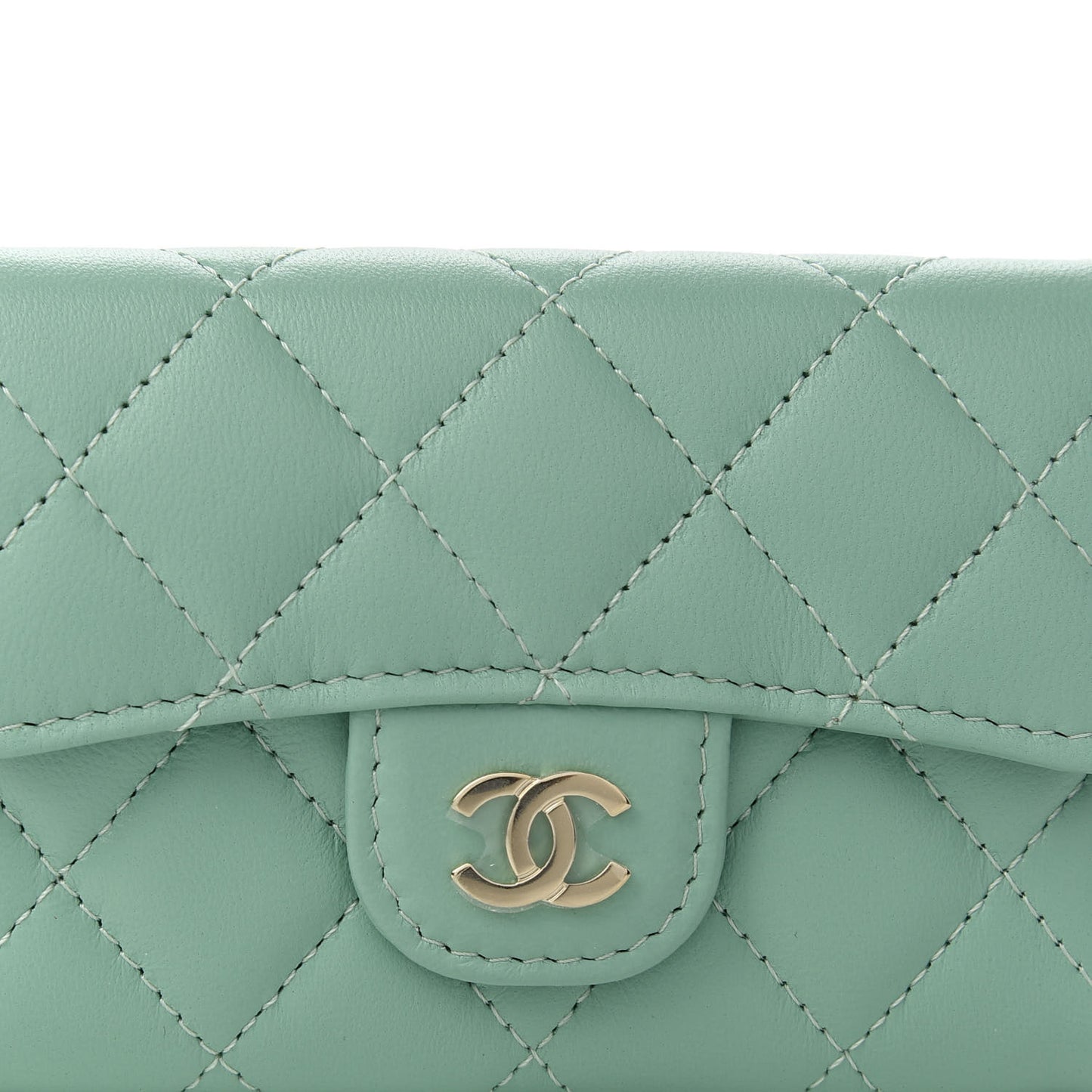 Lambskin Quilted Flap Card Holder Wallet Green