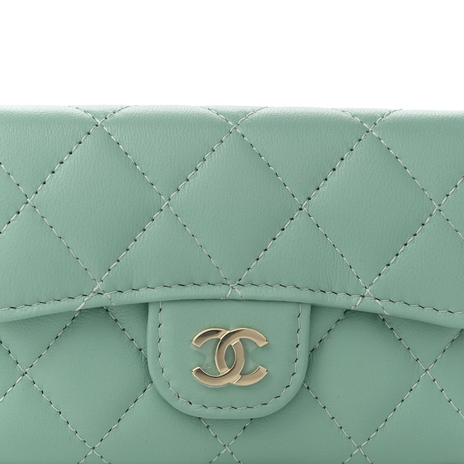 Chanel Lambskin Quilted Flap Card Holder Wallet Green 11 of 12