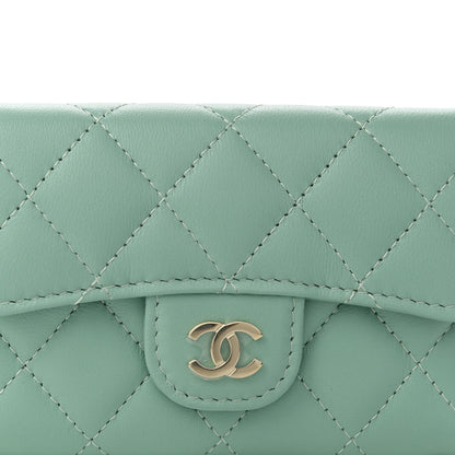 Chanel Lambskin Quilted Flap Card Holder Wallet Green 11 of 12