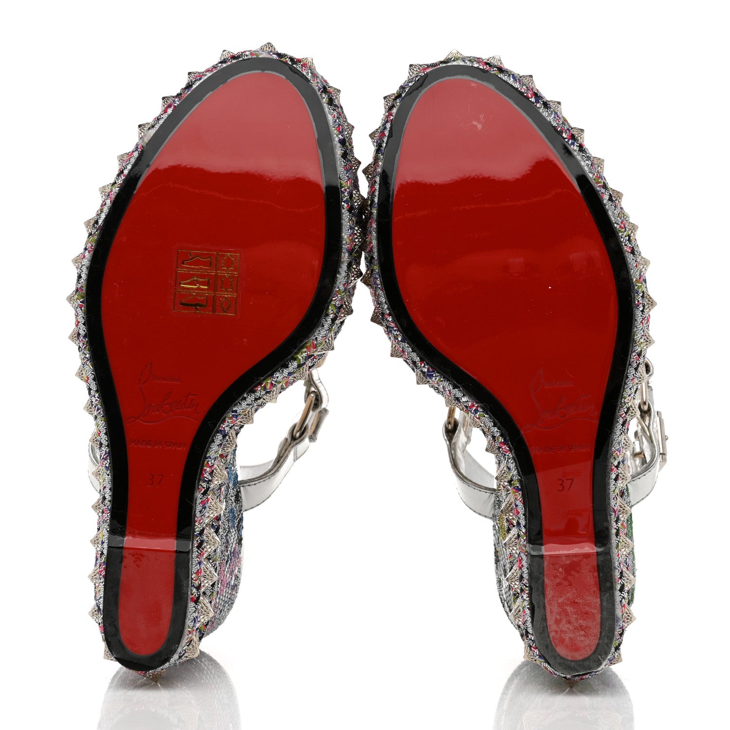 Christian Louboutin Paillette Pira Ryad 110 Wedge Sandals 37 Silver 5 of 8