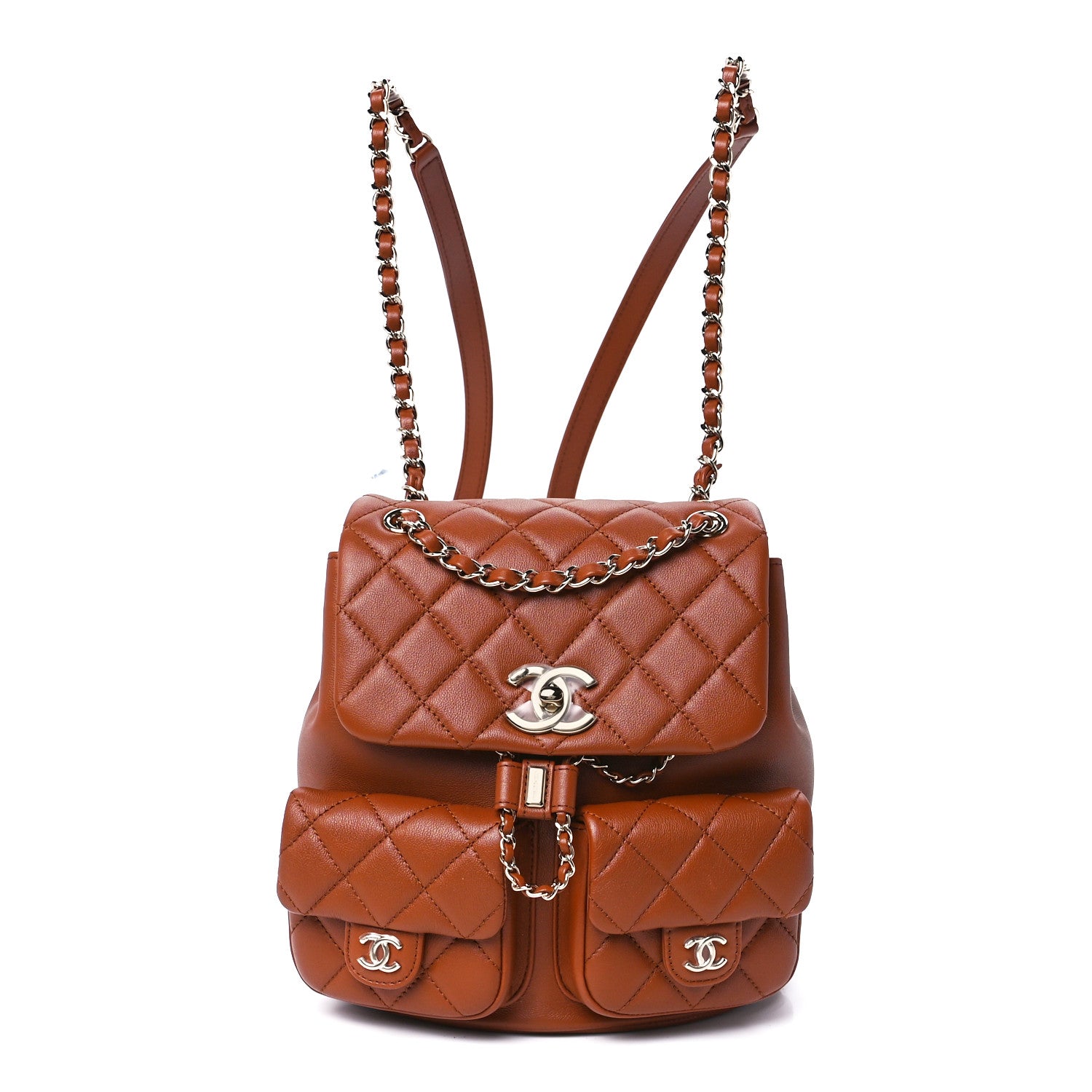 Chanel Shiny Calfskin Quilted Medium Duma Pockets Drawstring Backpack Brown 1 of 13