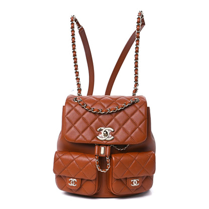Chanel Shiny Calfskin Quilted Medium Duma Pockets Drawstring Backpack Brown 1 of 13