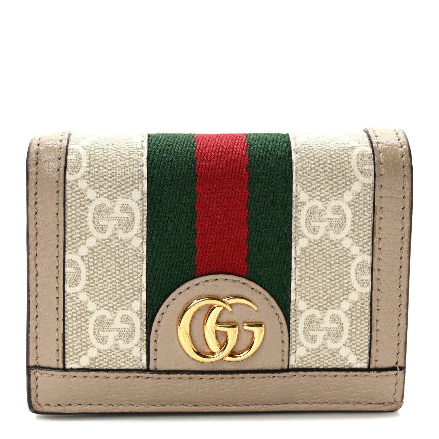 Gucci GG Supreme Monogram Textured Dollar Calfskin Web Ophidia Card Case Beige Mystic White Oatmeal 1 of 6