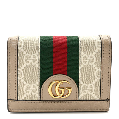 Gucci GG Supreme Monogram Textured Dollar Calfskin Web Ophidia Card Case Beige Mystic White Oatmeal 1 of 6