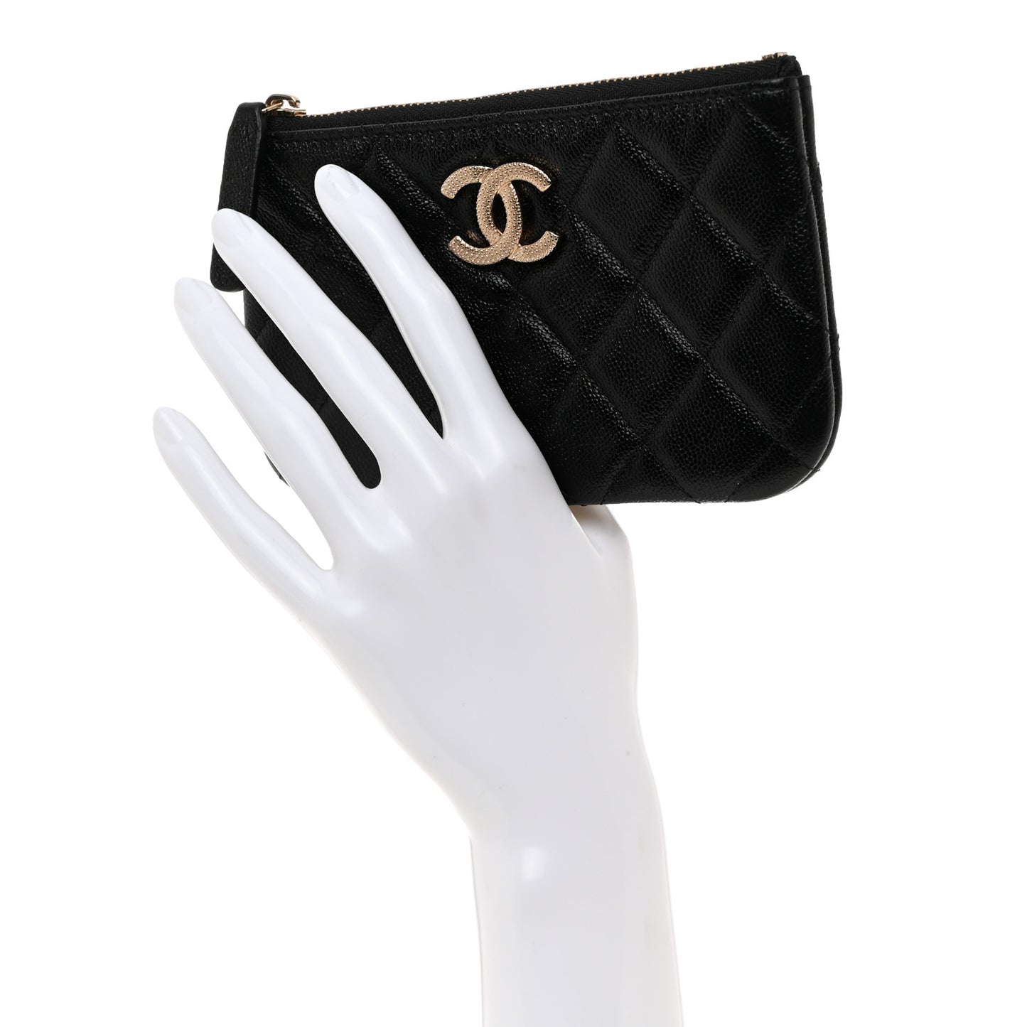 Caviar Quilted Studded CC Small Pouch Black