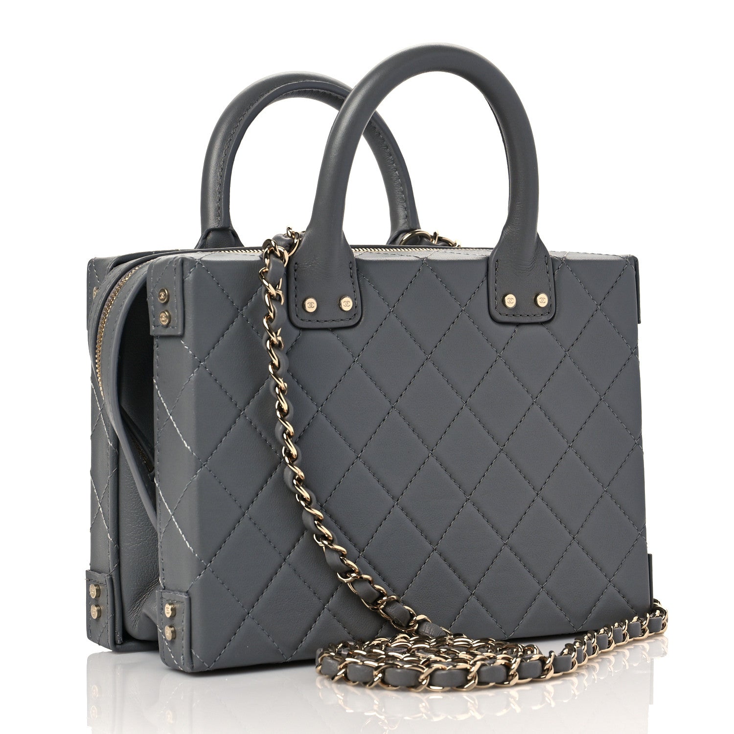 Chanel Calfskin Quilted Studded Square Vanity Case Grey 2 of 8