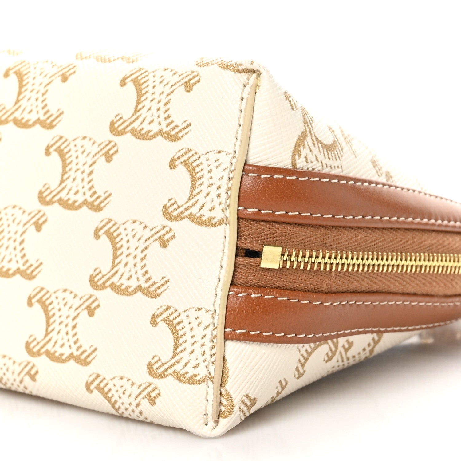 Celine Lambskin Triomphe Canvas Clutch With Chain White Tan 9 of 10