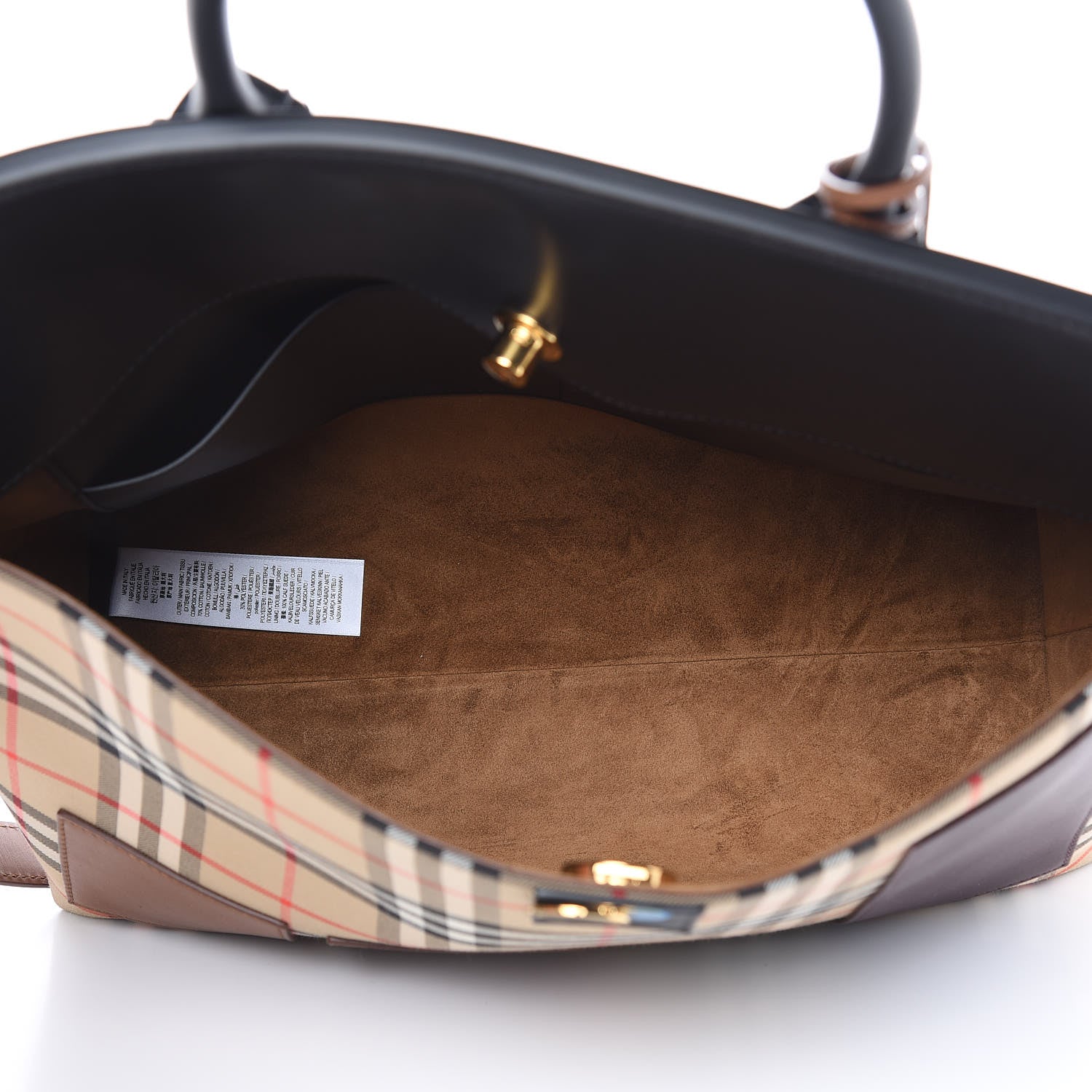 Burberry Calfskin House Check Medium Society Top Handle Bag Archive Beige Black 5 of 10