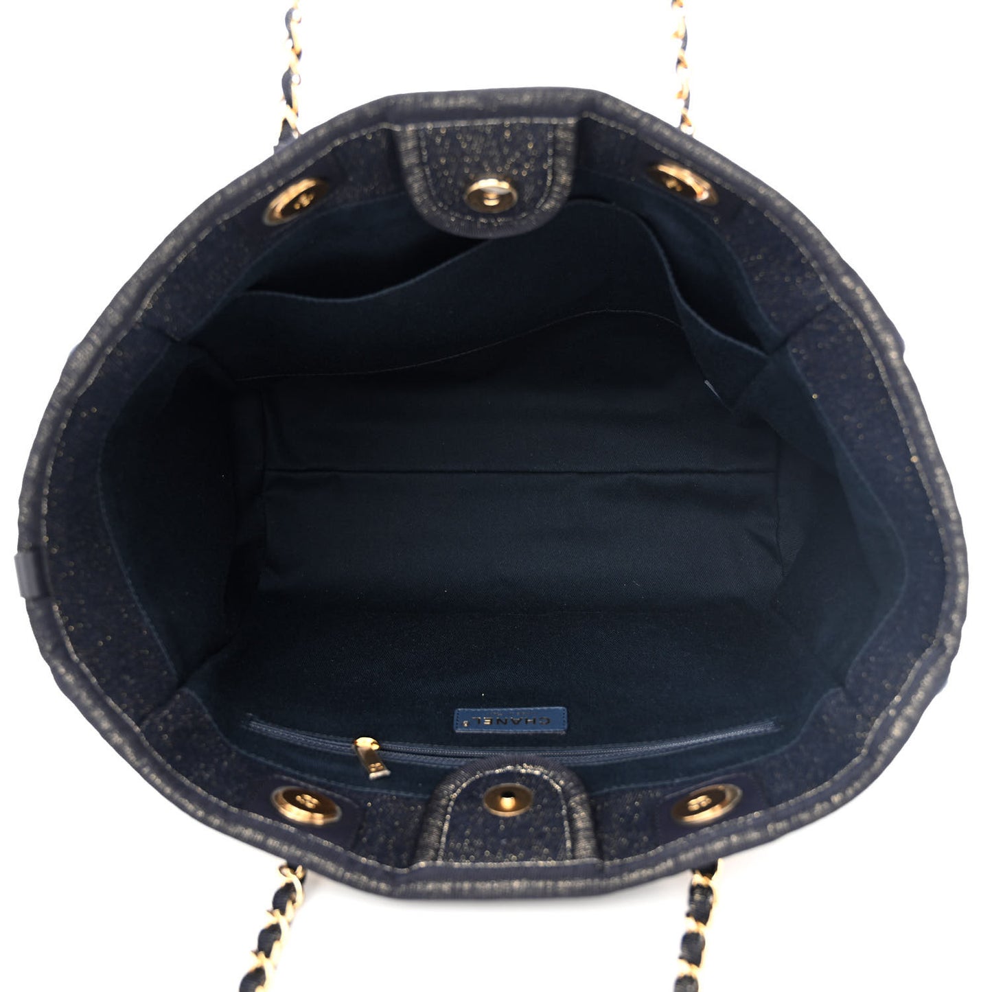 Lurex Canvas Small Deauville Tote Navy Blue Gold